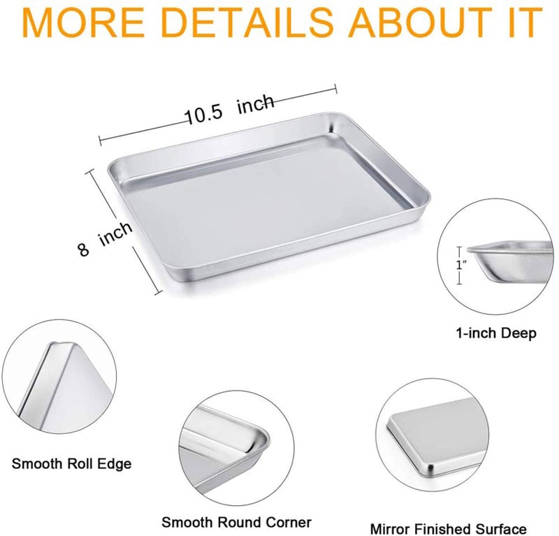 TeamFar Stainless Steel Compact Toaster Oven Pan Tray Ovenware Professional, 8''x10.5''x1'', Heavy Duty & Healthy, Deep Edge, Superior Mirror Finish, Dishwasher Safe - Image 2